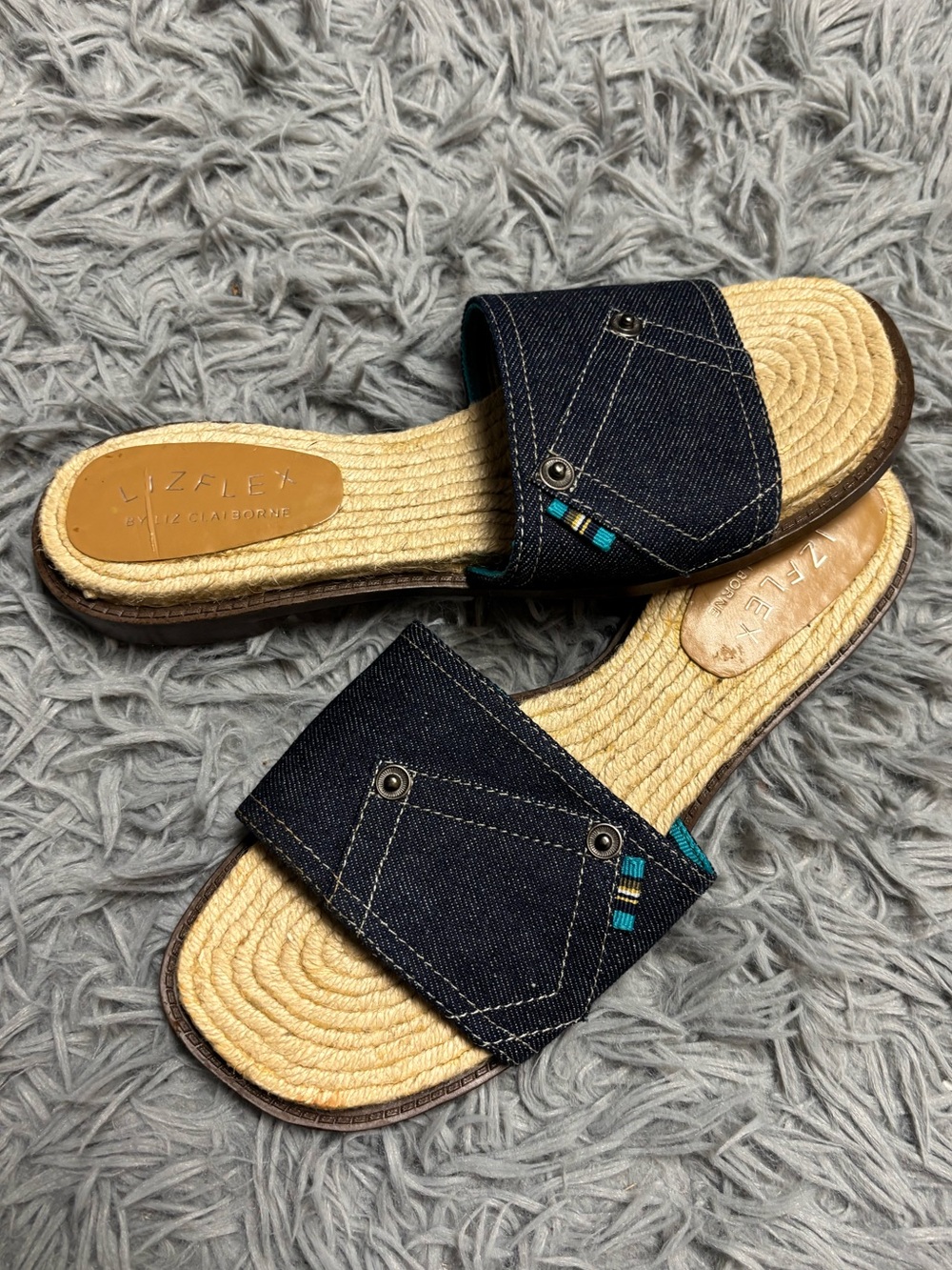Lizflex by Liz Claiborne “Oceania” Denim Slide Sandals - Picture 5 of 15